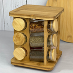 Jogo 12 Potes Herméticos de Vidro 120ml com Suporte Giratório em Bambu