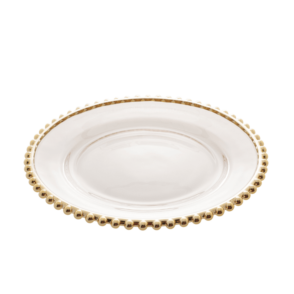 Prato Sobremesa Cristal com Borda Bolinha Dourada Pearl - 20 cm