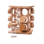 Jogo 12 Potes Herméticos de Vidro 120ml com Suporte Giratório em Bambu