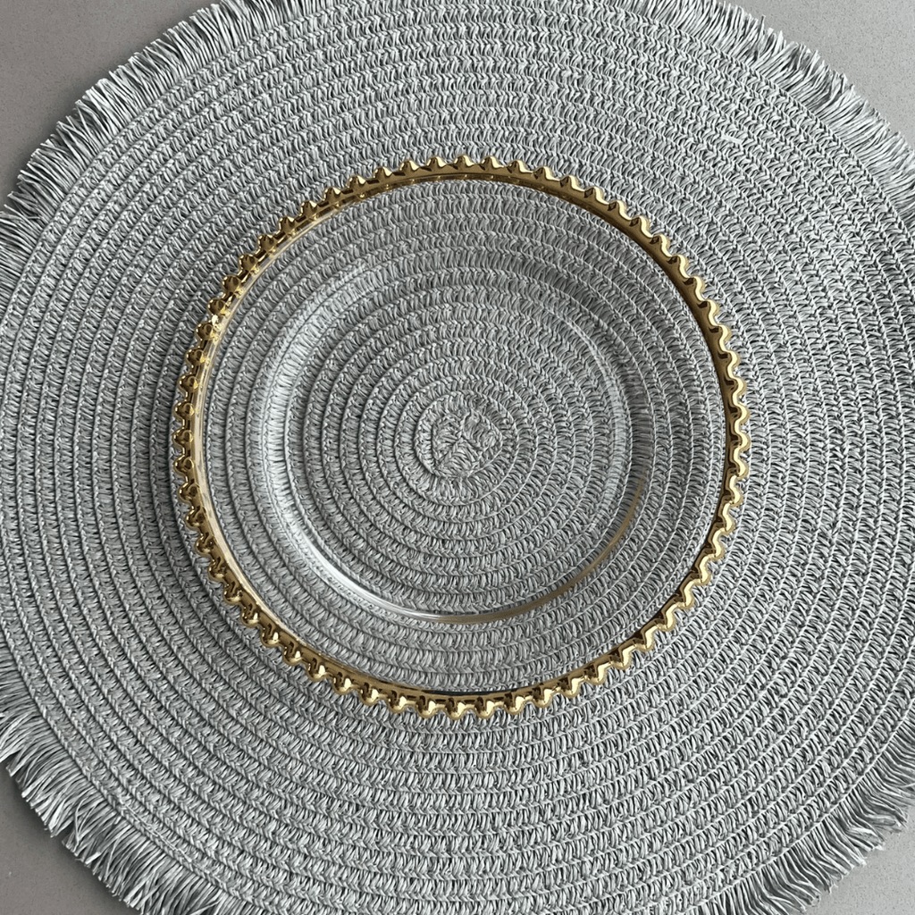 Prato Sobremesa Cristal com Borda Bolinha Dourada Pearl - 20 cm