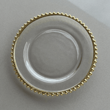 Prato Sobremesa Cristal com Borda Bolinha Dourada Pearl - 20 cm