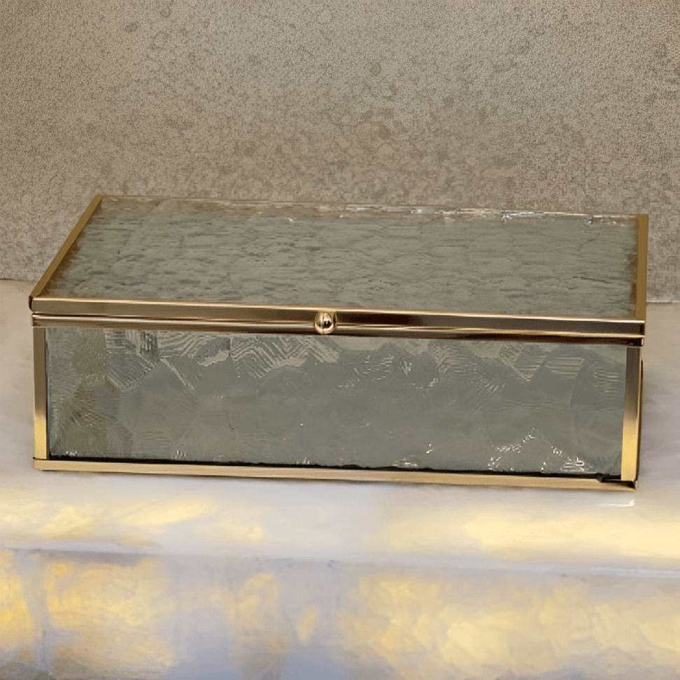 Caixa de Vidro e Metal Dourado 25cm G