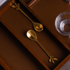 Jogo 4 Colheres Para Chá Aço Inox Leaves Dourado