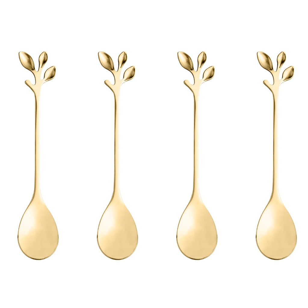 Jogo 4 Colheres Para Chá Aço Inox Leaves Dourado