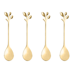 Jogo 4 Colheres Para Chá Aço Inox Leaves Dourado