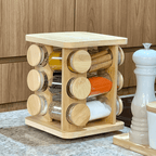 Jogo 12 Potes Herméticos de Vidro 120ml com Suporte Giratório em Bambu