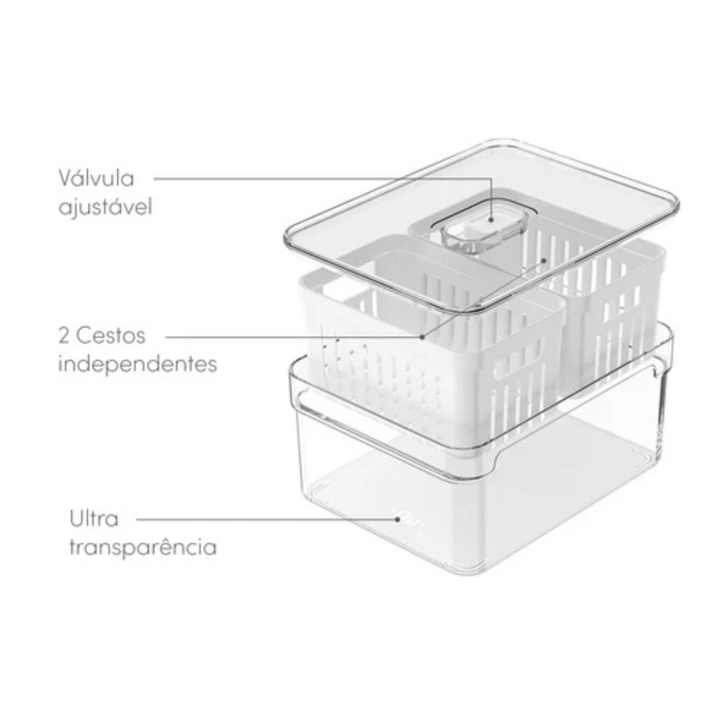 Pote para Geladeira Clear Fresh com 2 Cestos 2,2L