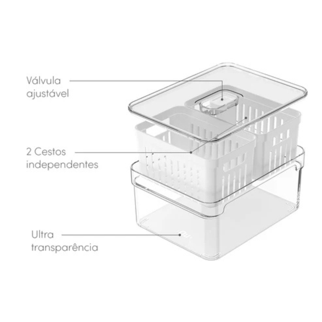 Pote para Geladeira Clear Fresh com 2 Cestos 2,2L