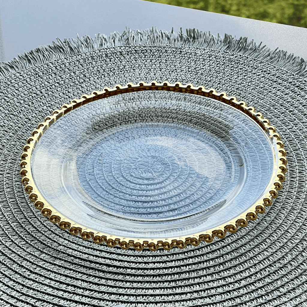 Prato Sobremesa Cristal com Borda Bolinha Dourada Pearl - 20 cm