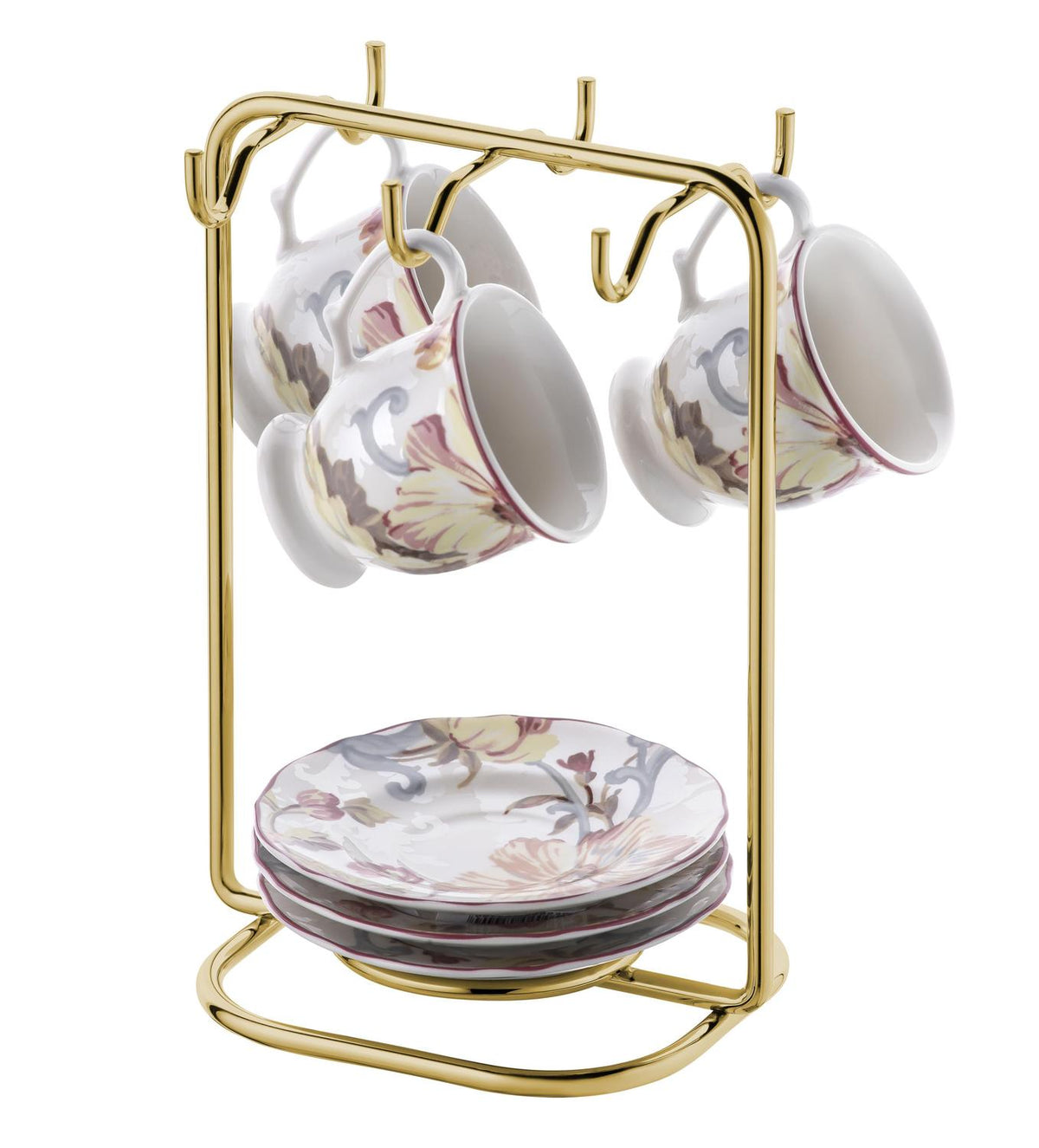 Suporte para Xicaras e Pires de Café Aço Dourado