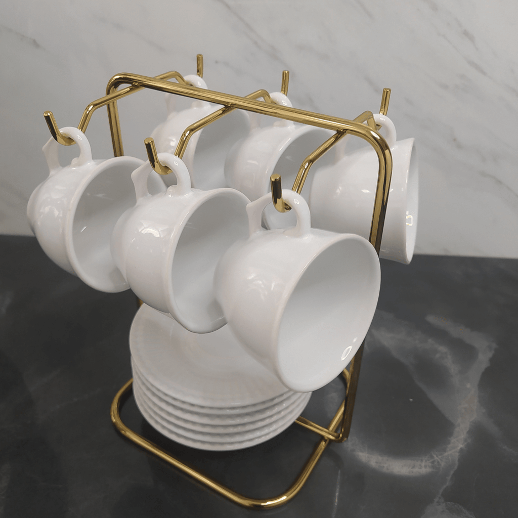Suporte para Xicaras e Pires de Café Aço Dourado